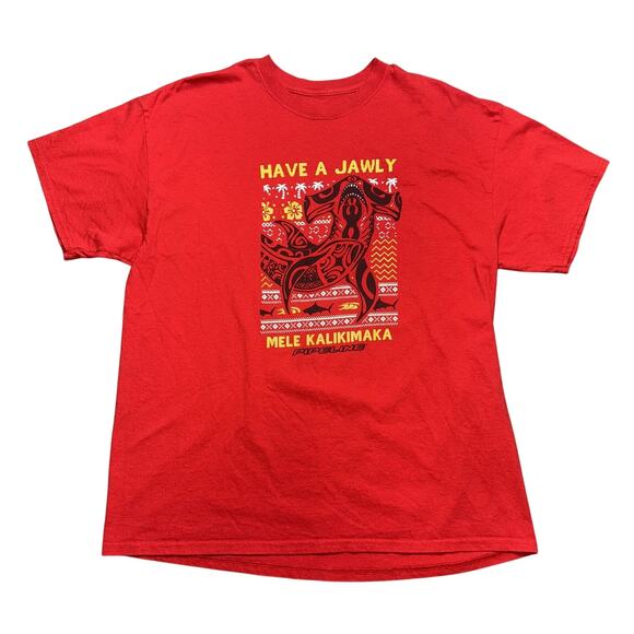 PIPELINE MENS XL HAWAIIAN SHARK CHRISTMAS GRAPHIC T-SHIRT RED COTTON - Picture 2 of 8